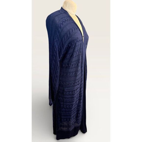 Lauren Ralph Lauren Long Open Front Cardigan Navy Blue Large - Picture 8 of 10